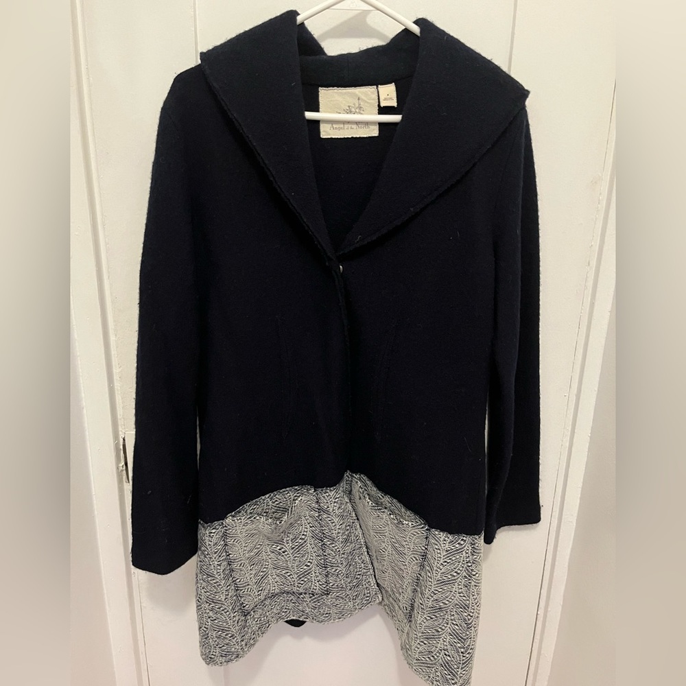 Anthropologie Angel Of The North Wool and Lace Trim Snap Button Jacket - size M